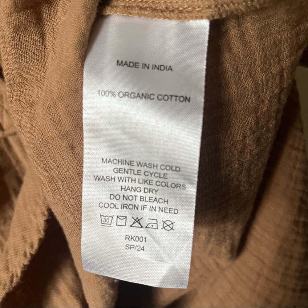 Quince 100% Organic Cotton Gauze Roll Sleeve Boho Office Shirt Toasted Coconut S - Picture 12 of 12